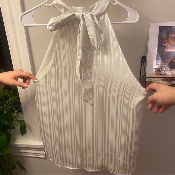 Anthropologie halter top with tie. White and silver striped - Picture 3 of 3